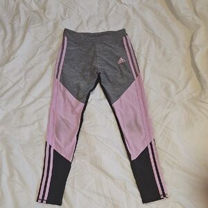 adidas Girls' Pink and Gray Colorblock Performance Leggings